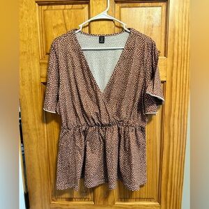 Brown and White Polka Dot SHEIN Short Sleeve Peplum Blouse Women’s Size 1X